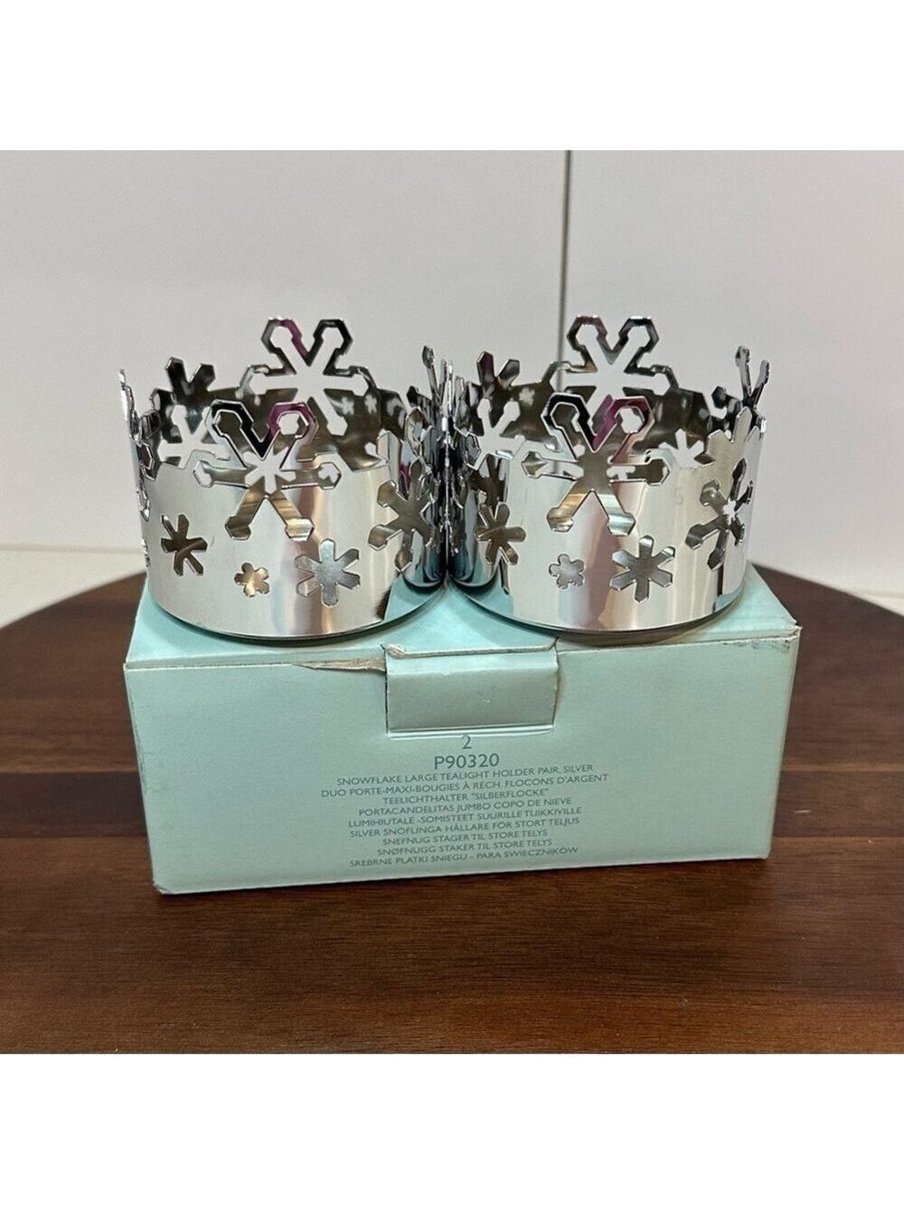 PartyLite Silver Snowflake Tealight Holders Large Pair (P90320) Christmas Decor